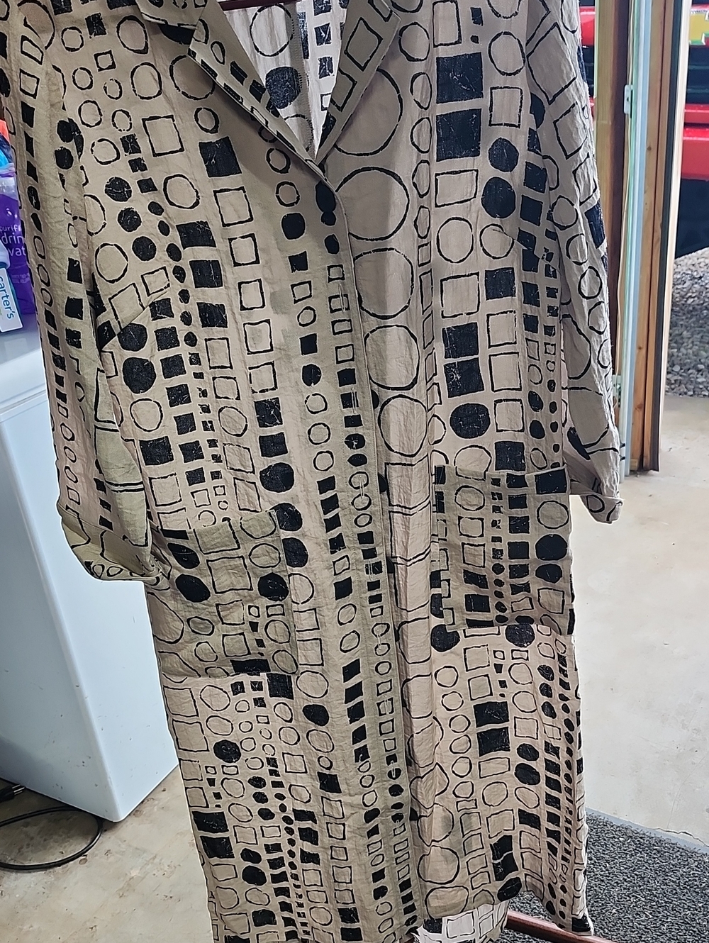 Habitat Beige Dress with Black Geometric Print — Long Sleeve